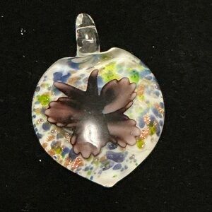 Murano Heart Necklace with Floral Motif and Vibrant Colors